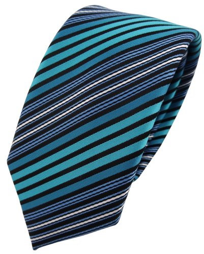 TigerTie - schmale Designer Krawatte in türkis blau schwarz silber gestreift