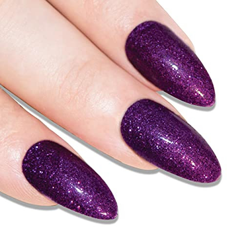 Faux Ongles Bling Art Violet Gel Stiletto 24 Longue Faux bouts d'ongles acrylique avec colle