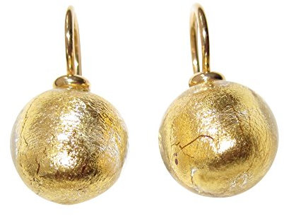 Ohr-Hänger Ohrringe Murano-Glas Perle goldfarben 12 mm Durchmesser Sterling-Silber gold-plattiert 585 Goldschmiede-Arbeit Handarbeit Unikat klassisch