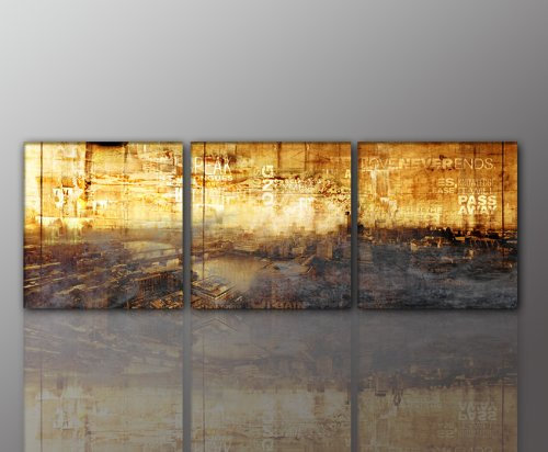 Paul Sinus Art 3 teiliges WANDBILD Abstrakt London (decrypter-3teilig-50x50cm 160x50cm) Ausführung Kunstdruck auf Leinwand gerahmt. Günstig preiswert inkl Rahmen