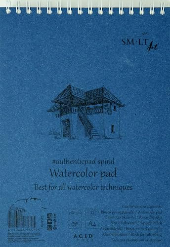 SMLT AB-35TS Authentic Line A4 Aquarellblock, natural weiß Papier, 280 gsm, 35 Blatt, mit Perforation, recycelter Deckel und Doppelspirale