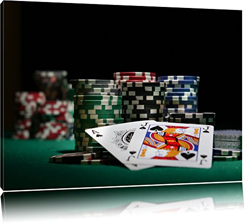 Pixxprint Dark Pokertisch mit Karten in Las Vegas, Größe: 60x40cm, Leinwandbild, fertig gespannt, Wandbild, Dekoration, Kunstdruck, kein Poster