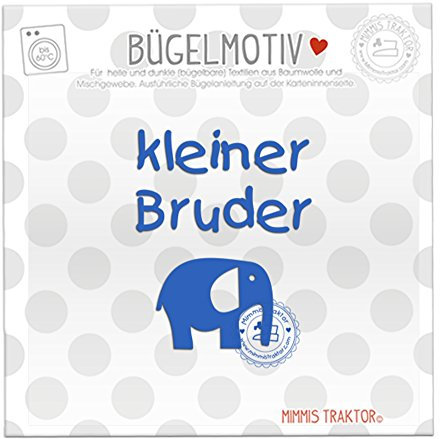 Bügelbild kleiner Bruder mit Elefant BLAU Flockfolie Aufbügler Applikationen Bügelsticker für Stoffe Textilien Kinder zum Aufbügeln Flicken