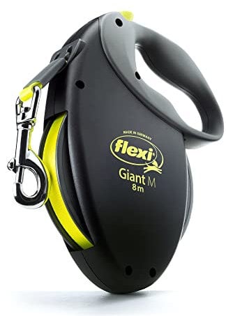 flexi® Giant Einziehbare Hundeleine (Band), ergonomisch, robust und verhedderungsfrei, für Hunde bis zu 25 kg, 7,9 m, Größe M, Schwarz/Neon