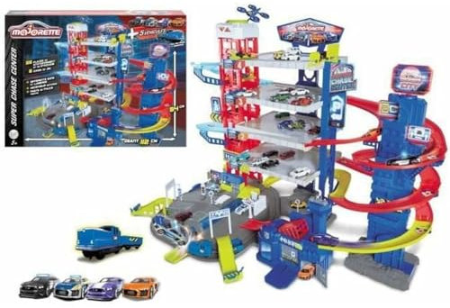 Majorette Garaje Portátil Super Chase Center Tren 4 coches 112 x70 x 84 cm
