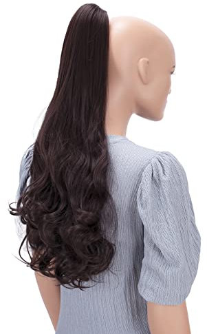 CAISHA 60cm Haarteil Ponytail Zopf Pferdeschwanz Haarverlängerung Voluminös Leicht Gewellt Dunkelbraun H50
