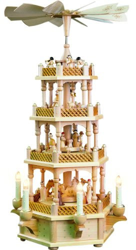 Weihnachtspyramide 4- stöckige Pyramide Christi Geburt natur - 59 cm - Original Erzgebirge - Richard Glässer