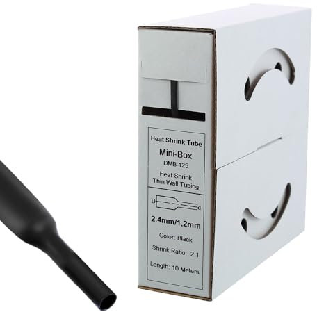 Offgridtec 10m Schrumpfschlauch mit Kleber 2,4mm > 1,2mm Schrumpfrate, Dual-Wand, Halogenfrei, Flammhemmend, Wasserdichte Kabelisolierung, Leicht zu Schneiden, Inklusive Spenderbox, Schwarz