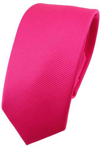 TigerTie - schmale Designer Krawatte in pink knallpink leuchtpink einfarbig Uni Rips gemustert