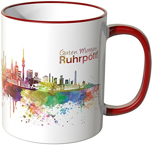 WANDKINGS® Tasse, Schriftzug Guten Morgen Ruhrpott! mit Skyline - ROT