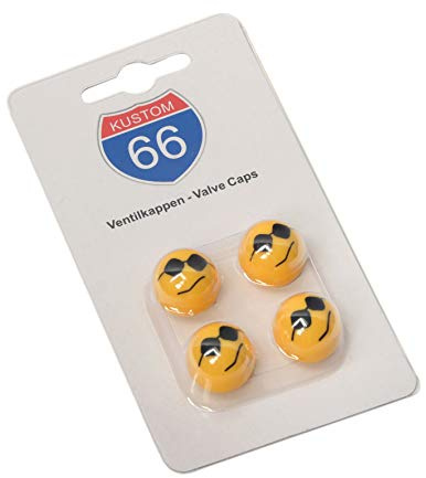 KUSTOM66 4er Set Ventilkappen Smiley COOL in gelb