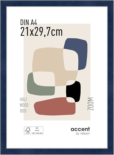 accent by nielsen Holz Bilderrahmen Zoom, 21 x 29,7 cm (A4), Dunkelblau | Holz Dokumentenrahmen im Hoch- & Querformat zum Aufhängen Dunkelblau matt Echtglas