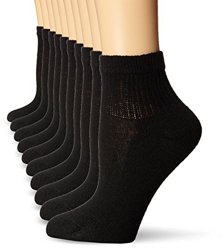 Hanes Women's Ankle Sock, Black, Shoe Size -5-9,Socks Size 9-11 (Pack of 10)