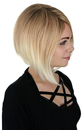 Prettyland Damen Ombré Haar Weiß-blond Kurz Bob kurzhaar-Perücke mit 3 -farb-coloration Strähnen C533