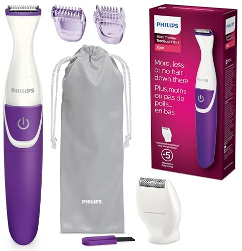 Philips BIKINI GENIE Akku-Trimmer für Bikinizone, Haarentfernung, mit Scherkopf und Kamm, BRT383/50