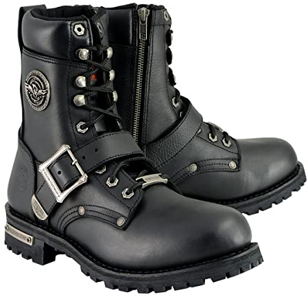 Botas clásicas de motocicleta con cordones y hebilla para hombre