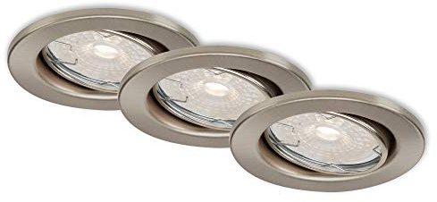BRILONER Leuchten - LED Einbauleuchten, 3er Set, Deckenlampen dimmbar, LED-Modul schwenkbar, 3x GU10, je 5,5 Watt, je 460 Lumen, 3.000 Kelvin, IP23, Matt-Nickel, 86x70mm (DxH) 7256-032