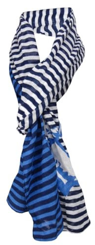 TigerTie Schal in blau dunkelblau marine weiß gestreift mit Anker als Motiv - Tuchgröße 180 x 50 cm - 100% Baumwolle