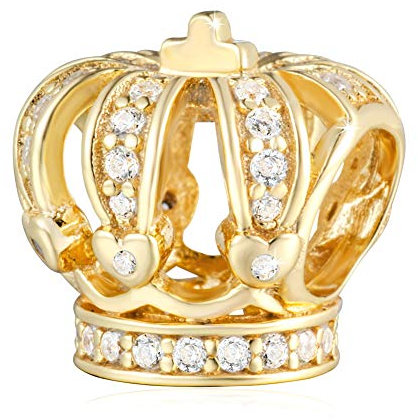 Andante-Stones 925 Sterling Silber Bead Charm Krone Gold Strass Zirkonia Element Kugel für European Beads + Organzasäckchen