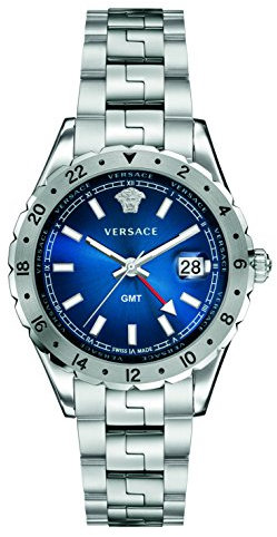 Versace V11010015 Herren Analog Quarz GMT Uhr mit Edelstahlarmband Blau Hellenyium