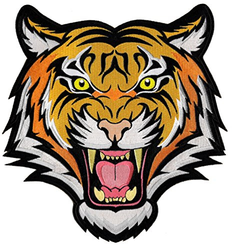 Tiger Patch Large Embroidered Iron-On Applique Roaring Bengal Striped Souvenir