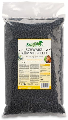 Stiefel Schwarzkümmel, 100% natürlicher Schwarzkümmelkuchen, zur Unterstützung für Haut, Fell, Atemwege, Immunsystem & Verdauung, Pellets, 10kg