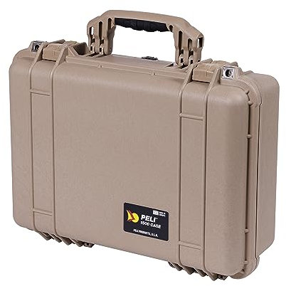 PELI 1500 Stoßfester Koffer für Elektronik und AV Systeme, IP67 Wasser- und Staubdicht, 19L Volumen, Ohne Schaum, Desert Tan