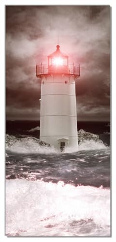 Wallario Selbstklebende Türtapete Leuchtturm im Wasser bei stürmischer See - Türposter 93 x 205 cm Abwischbar, rückstandsfrei zu entfernen
