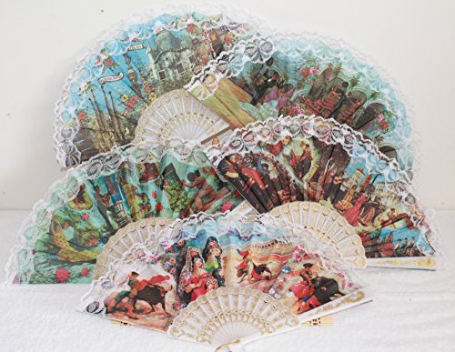 AAF Nommel®, Fächer Flamenco Weiss spanisch klassisch Stoff PVC Gold Bedruckt Nr. 220