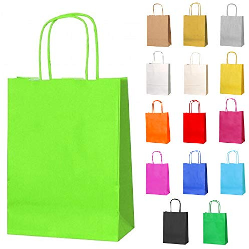 Thepaperbagstore 15 Light Green Paper Bags with Twist Handles 18x22x8cm | colour recyclable kraft, ideal for sweets, favours, gifts, weddings, birthdays, parties and events