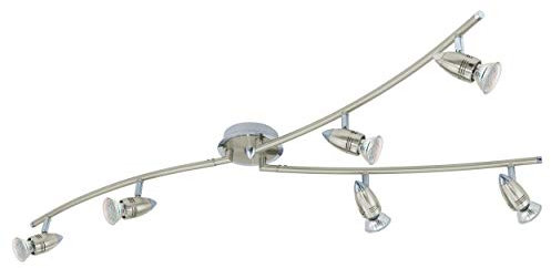 EGLO LED Deckenlampe Magnum LED, 6 flammige Deckenleuchte, Deckenstrahler aus Metall, Wohnzimmerlampe in Nickel-Matt, Chrom, Spots inkl. GU10 Leuchtmittel, warmweiß