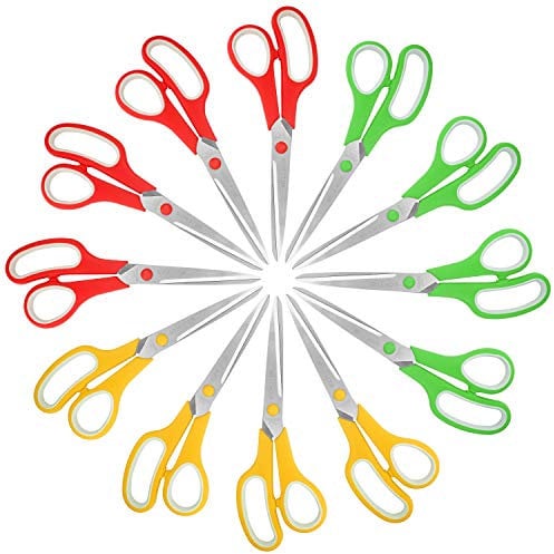 Belle Vous Haushaltsschere Set (12er Pack) - 21cm Gesamtlänge - Scharfe Haushaltsschere Edelstahl - Weiche Komfortgriffe - Bastelschere Schule, Büro und Zuhause - Mehrzweck-Bastelschere Bunt