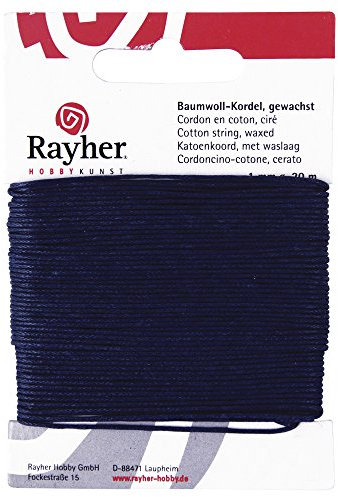 Rayher 5169110 Baumwollkordel, gewachst, 1mm, SB-Karte 20 m, d.blau