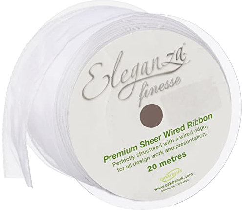 Eleganza Geschenkband mit Drahtkanten, 70 mm x 20 m, gewebt, weiß, 12 x 12 x 7 cm