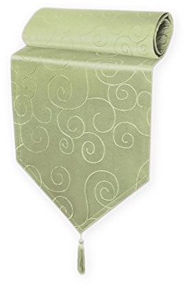 Haus und Deko Tischläufer Damast 30x100 cm Lindgrün Ornamente Circle, dekorative Tischdecke, Tischband mit Quaste, Moderne Mitteldecke für Wohnzimmer Esszimmer, Gastronomie Tischdecken