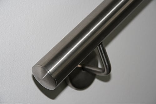 Edelstahl Handlauf V2A 42,4mm 240K geschliffen Wandhandlauf mit leicht gewölbter Endkappe 1200 mm