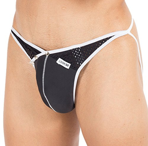 LOOK ME Herren Dessous Jock Strap schwarz/weiß Männer Jock Slip weich dehnbar mit Druckknöpfe