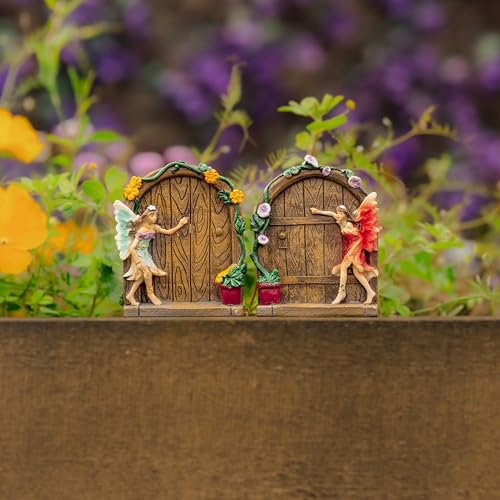 Garden Mile Set Of Two Resin Fairy Door Garden Ornaments Outdoor Unusual Fairy Figurines Indoor And Outdoor Ornaments Weatherproof Fairies Doorways Garden Gifts For Women And Men
