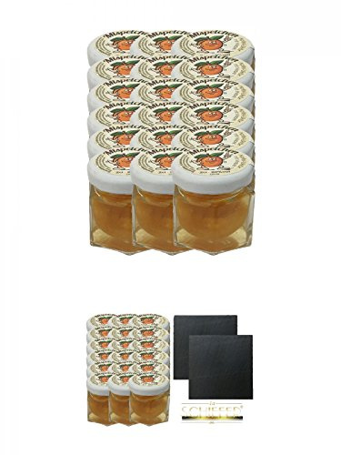 Amors Mispelchen Apfellikör mit Mispel im 2cl Glas 18 Stück + Amors Mispelchen Apfellikör mit Mispel im 2cl Glas 18 Stück + Schiefer Glasuntersetzer eckig ca. 9,5 cm Ø 2 Stück