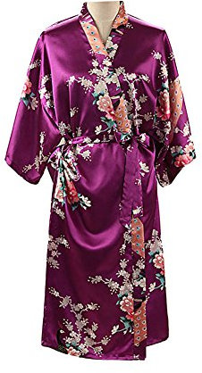 Robe de chambre kimono ample en satin pour femme Taille 36-52, violet, 22-24