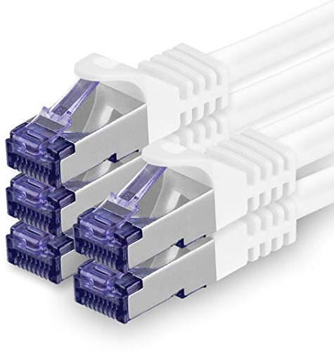Cat 7 Cable de Red Ethernet LAN - 5m - Bianco - 5 Piezas Cat.7 Sftp Pimf Lszh - 10 GB s RJ45 Connectores Cat6a compatible con Cat5 Cat6 Cat7 Cat8