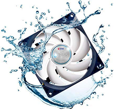 TITAN Lot de 2 ventilateurs de 140 mm - IP55 - Étanche/anti-poussière - 12 V CC - 1800 tr/min - 89,43 cFM - Pour bureau - Plastique - 14 cm x 14 cm x 2,5 cm - 4,8 W - 3 broches - 12 V - 1,8E + 3