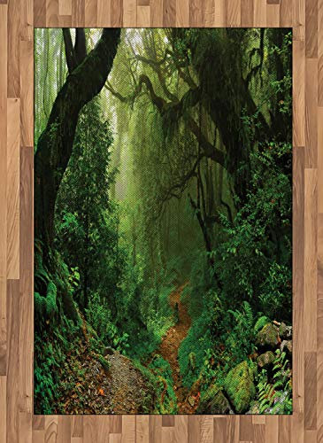 ABAKUHAUS Nepal Teppich, Wald in Asien touristisch, Deko-Teppich Digitaldruck, Färben mit langfristigen Halt, 120 x 180 cm, Grün braun