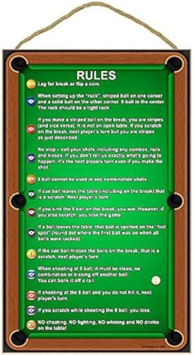 SJT ENTERPRISES, INC. Holzschild für Billard-/Pooltischregeln – Dekoration für den Innenbereich, Dekoration für Spielzimmer, Männerhöhle, Frauenhöhle, Poolzimmer, Bar – 25,4 x 40,6 cm (SJT28360)