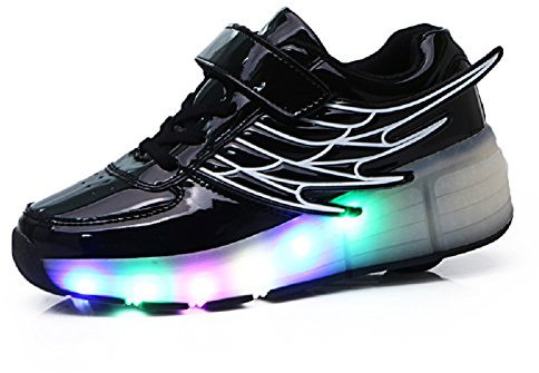 Axcer LED Blinkend Schuhe Mit Rollen Automatisch Einziehbar Komfort Räder Skateboardschuhe Outdoor Fitnessschuhe 27 Farbwechsel Rädern Gymnastik Traillaufschuhe Running Sneaker für Jungen Mädchen