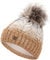 Faera Wintermütze Mütze Damen warm gefüttert mit Kunstfell Bommel-Mütze Fleecefutter Winter Strickmütze Beanie, Farbe:Hellbraun