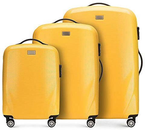 WITTCHEN PC Ultra Light Hartgepäck Reisekoffer Trolley Koffer 3er Koffer Set aus Polycarbonat Vier Lenkrollen TSA Kombinationsschloss Aluminium Teleskopgriff Größe (S+M+L) Gelb