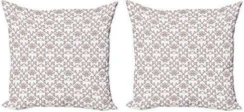 ABAKUHAUS Französisch Dekokissen Kissenbezug 2er Pack, Taupefarbene Damast, Modern Accent Doppelseitiger Digitaldruck, 40x40, Taupe Weiß