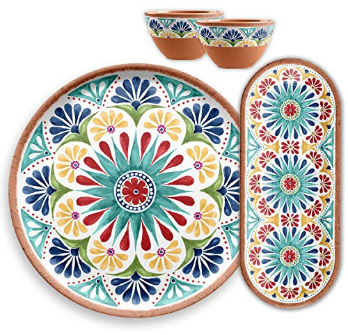 Purely Home Rio Medallion Outdoor - 4 Piece Plastic/Melamine Snacks & Nibble Platter & Bowl Serving Set