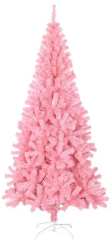 vidaXL Albero di Natale con Supporto Decorazione Natalizia Addobbi Feste Abete Pino Sintetico Festoni Ornamenti Pianta Artificiale Rosa 210 cm PVC